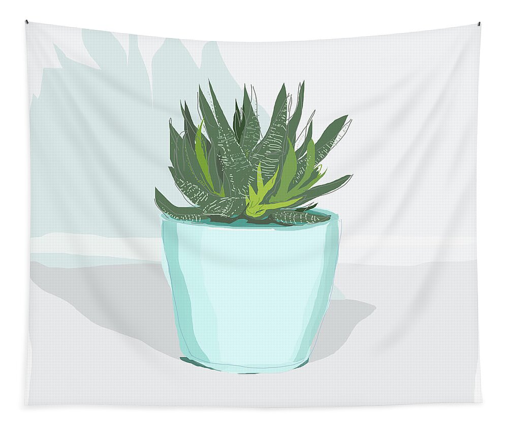 Cactus Tapestry featuring the drawing 0065-Succulent Blue by Anke Classen