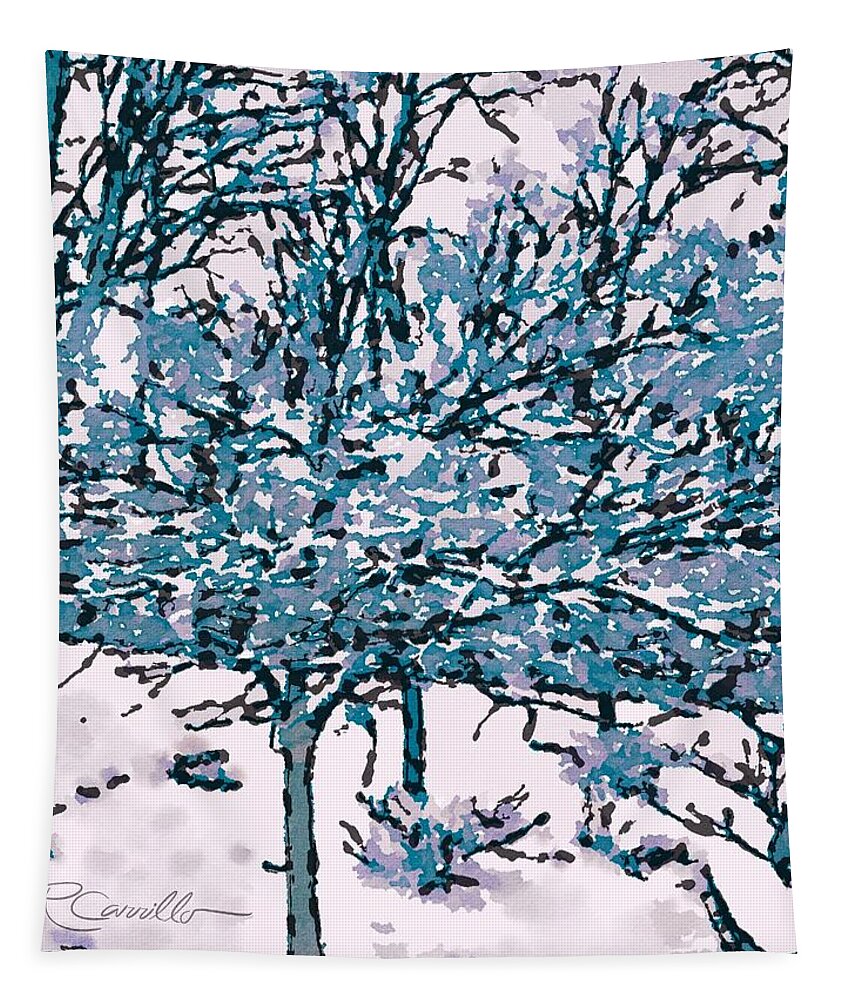 Snow Tapestry featuring the photograph Sudden Snow in Blue by Ruben Carrillo