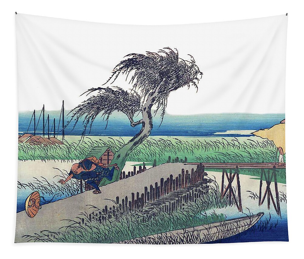 Japan Tapestry featuring the digital art Sudden Wind, Japanese Art by Long Shot