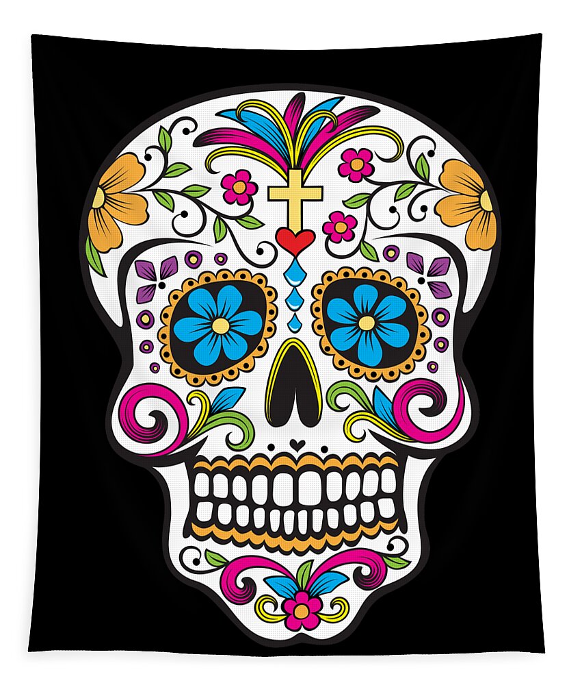 Halloween Tapestry featuring the digital art Sugar Skull Day of the Dead by Flippin Sweet Gear