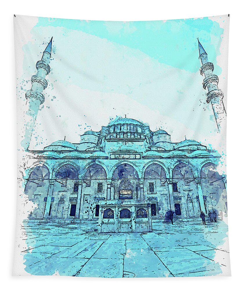Turkey Tapestry featuring the painting Suleymaniye Mosque, ca 2021 by Ahmet Asar, Asar Studios by Celestial Images