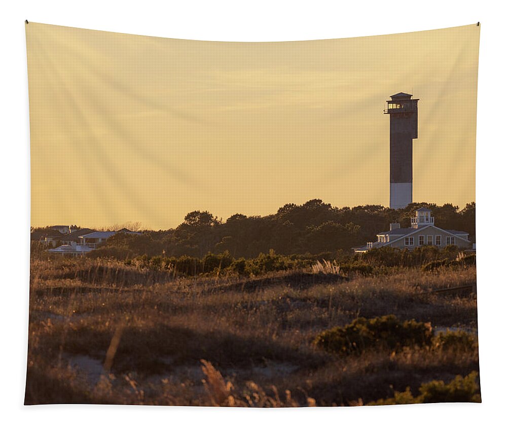 Sullivan's Island Tapestry featuring the photograph Sullivan's Island Lighthouse Golden Hour by Donnie Whitaker