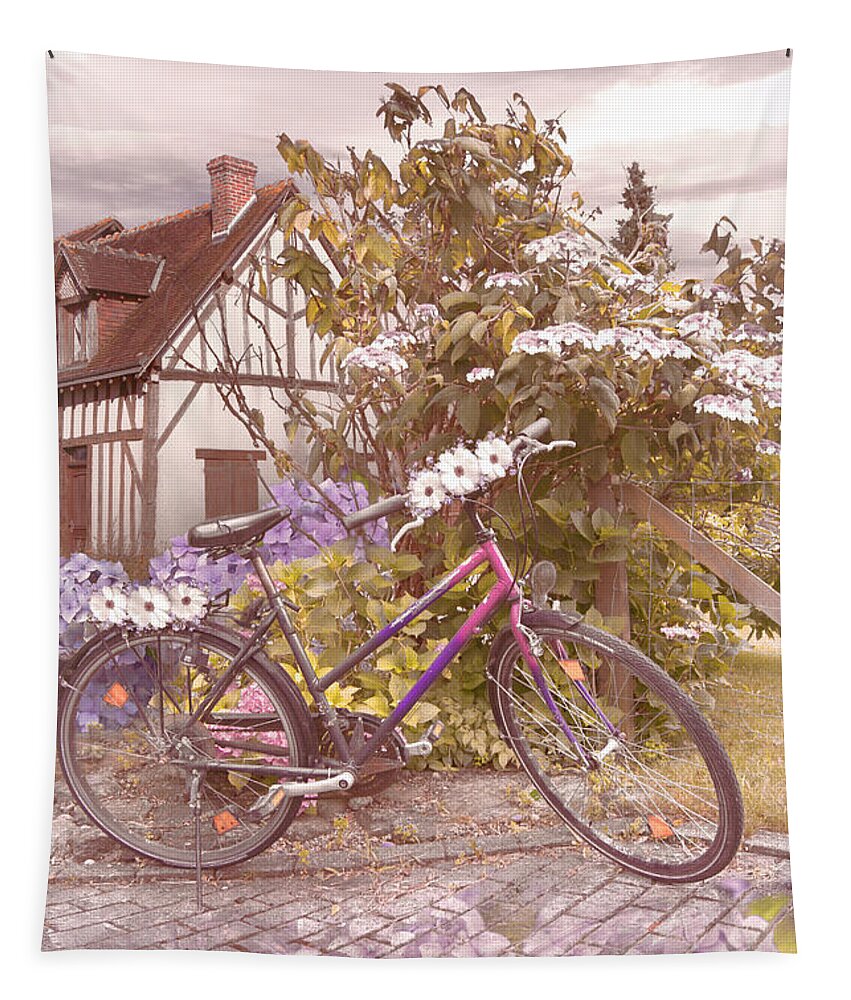 Barns Tapestry featuring the photograph Summer Cycling in Farmhouse Flowers by Debra and Dave Vanderlaan