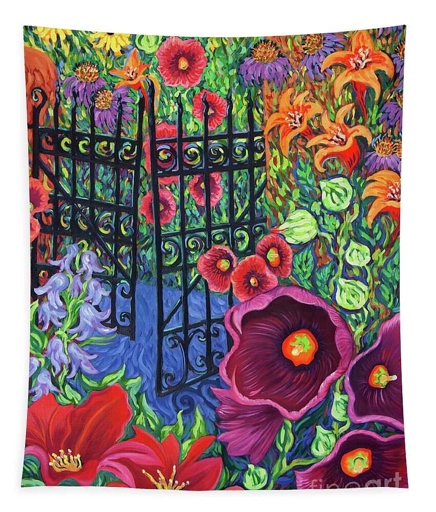 Southwest Flowers Tapestry featuring the painting Summer Gate by Cathy Carey