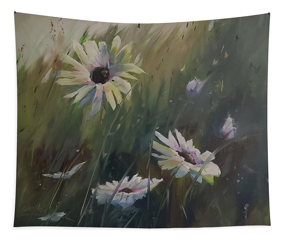 Daisy Tapestry featuring the painting Summer is Daisies by Sheila Romard