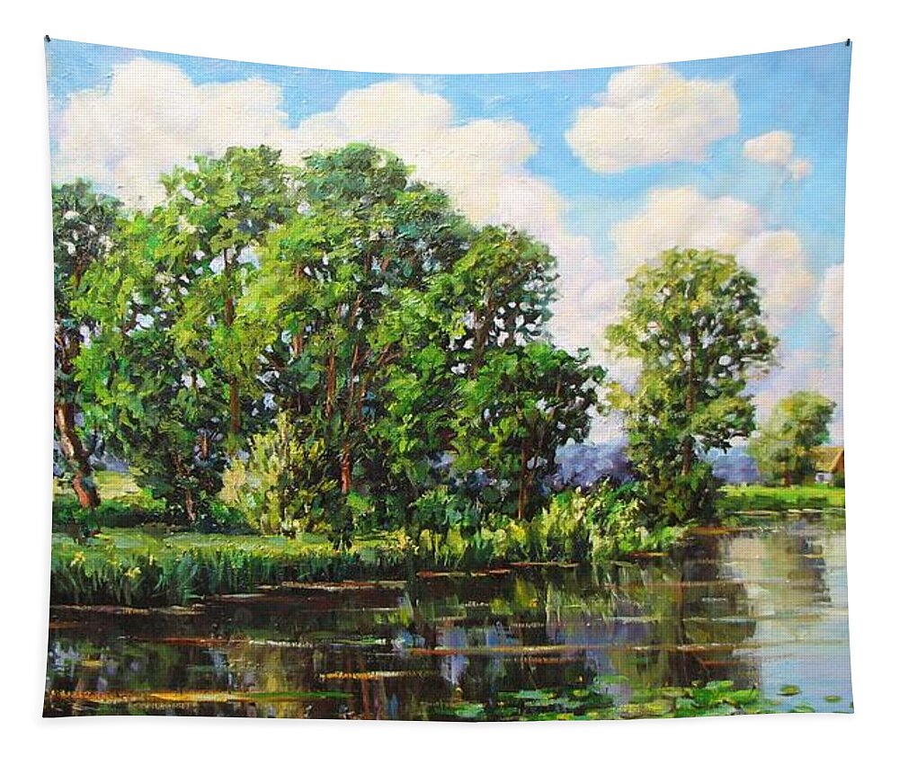 Summer Landscape Tapestry featuring the painting Summer landscape 3 by Kastsov