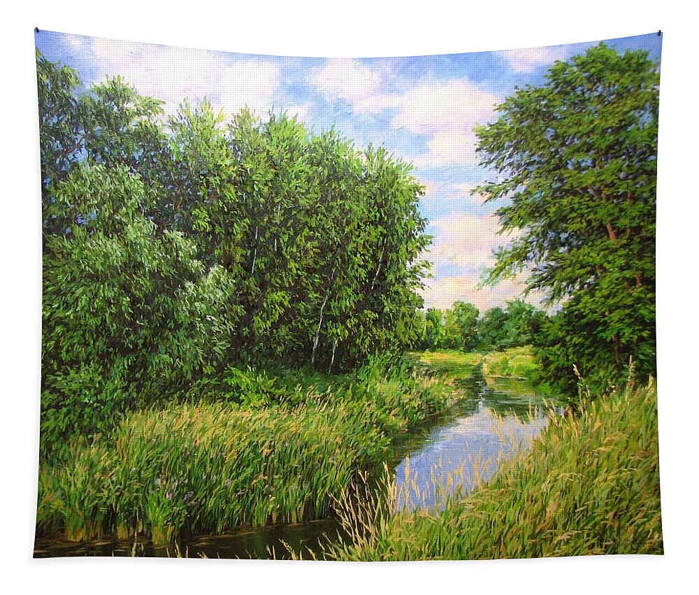 Summer Landscape Tapestry featuring the painting Summer landscape 6 by Kastsov