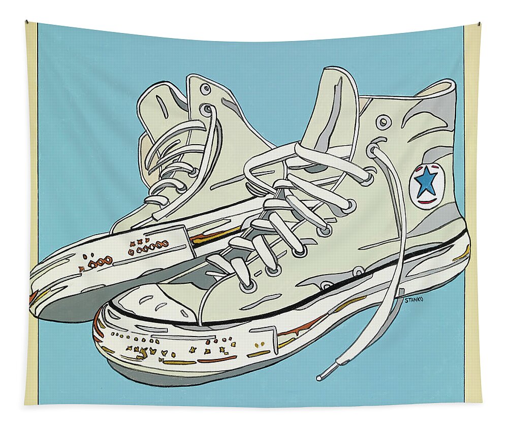 Sneakers High Tops Tapestry featuring the painting Summer Sneakers by Mike Stanko