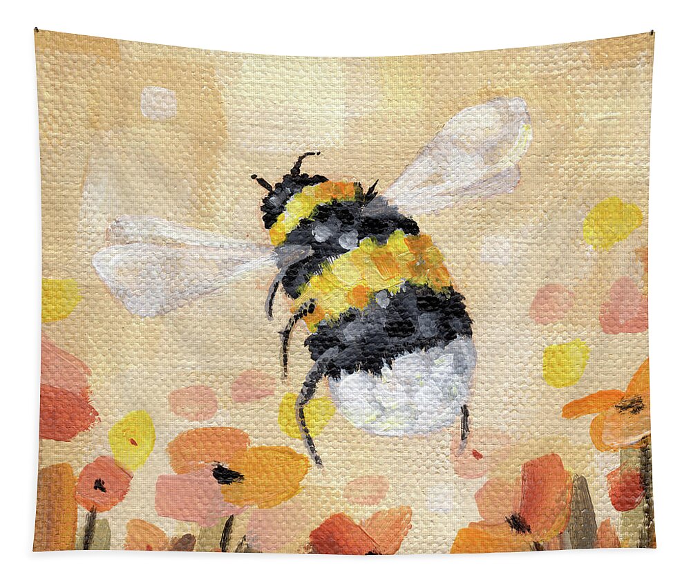 Flowers Tapestry featuring the painting Summer Sun - Bumblebee Painting by Annie Troe