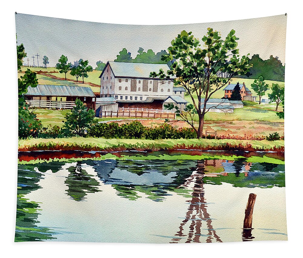 Farm Tapestry featuring the painting Summer's Last Morning by Mick Williams