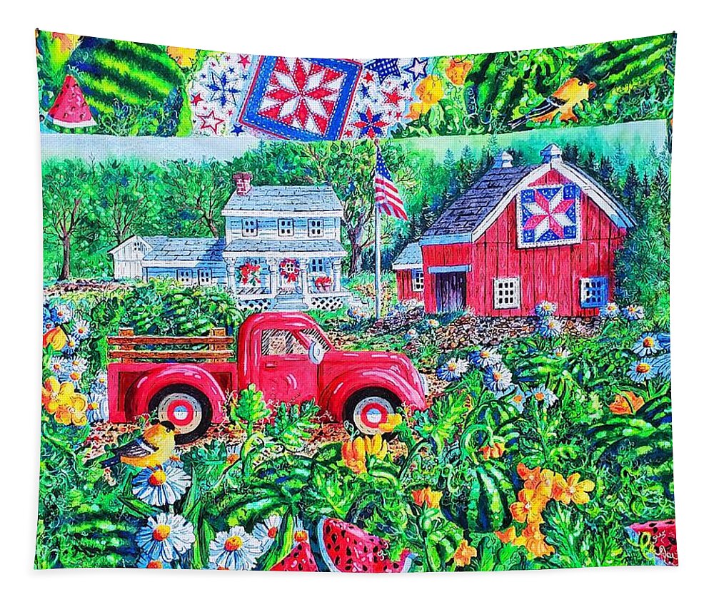 Red Truck Tapestry featuring the painting Summertime by Diane Phalen