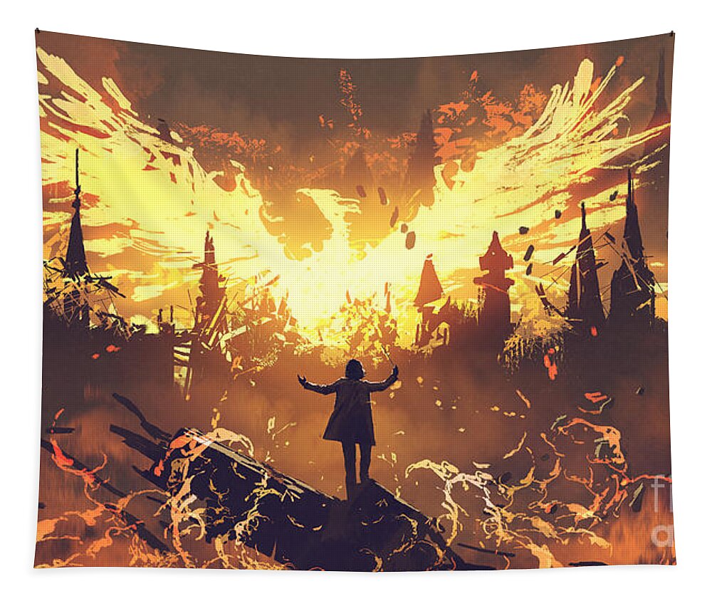 Illustration Tapestry featuring the painting Summoning The Phoenix by Tithi Luadthong