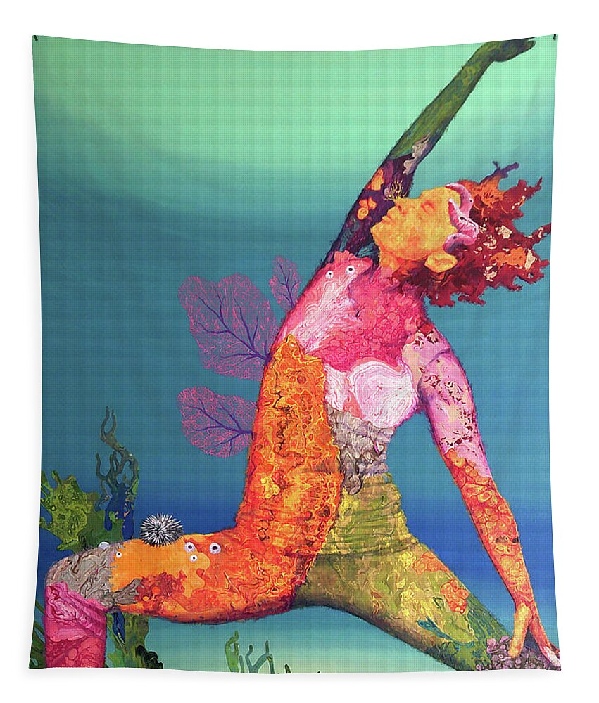 Yoga Tapestry featuring the painting Sun and Sea Salute by Marguerite Chadwick-Juner