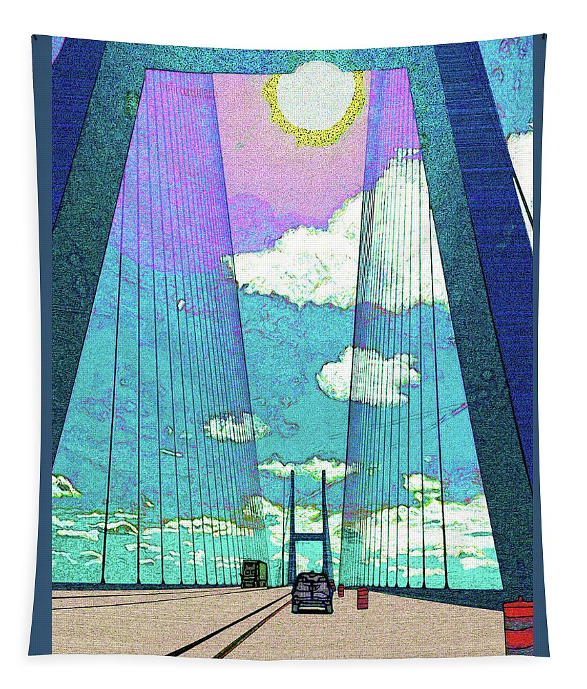 Brunswick Tapestry featuring the digital art Sun Over the Bridge At Brunswick by Rod Whyte