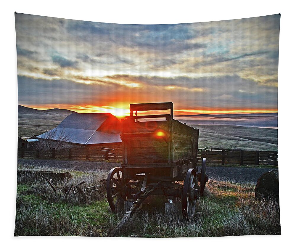  Tapestry featuring the digital art Sun rising On Dallas Mountain Ranch  by Fred Loring
