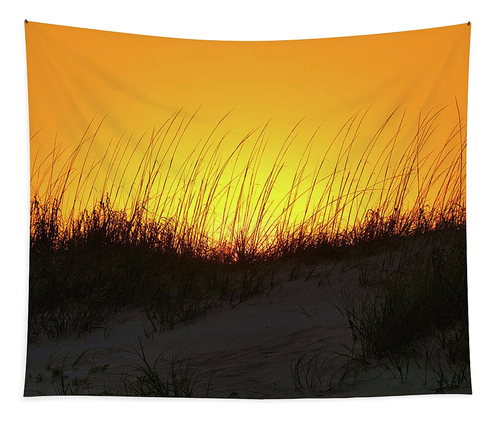 Beach Tapestry featuring the photograph Sun Setting Behind Dunes by Scott Burd