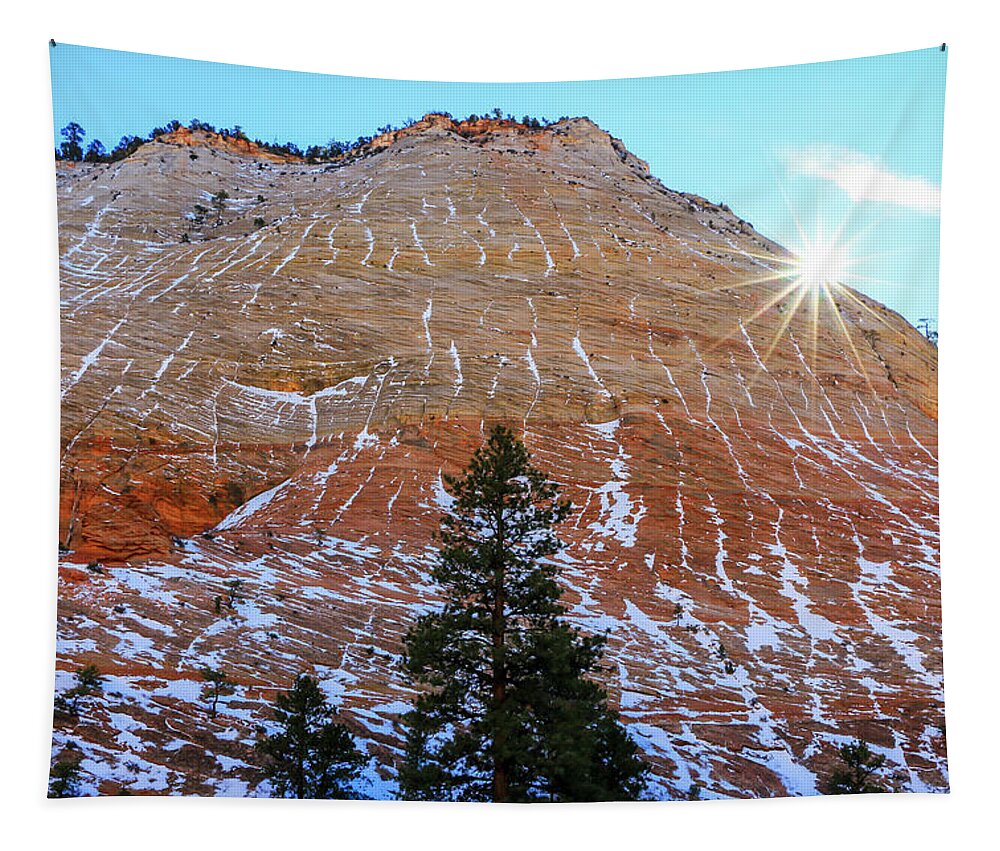 Checkerboard Mesa Tapestry featuring the photograph Sun Setting over Checkboard Mesa, Zion by Dawn Richards