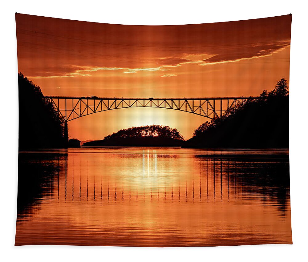 Bridge Tapestry featuring the photograph Sun Tower at Deception Pass by Gary Skiff