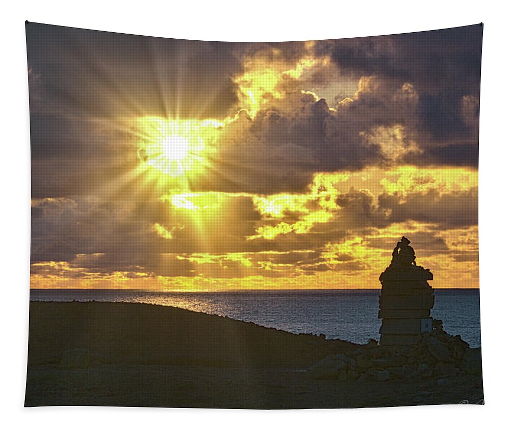 Sunset Tapestry featuring the photograph Sunburst at Portland Bill by Alan Ackroyd