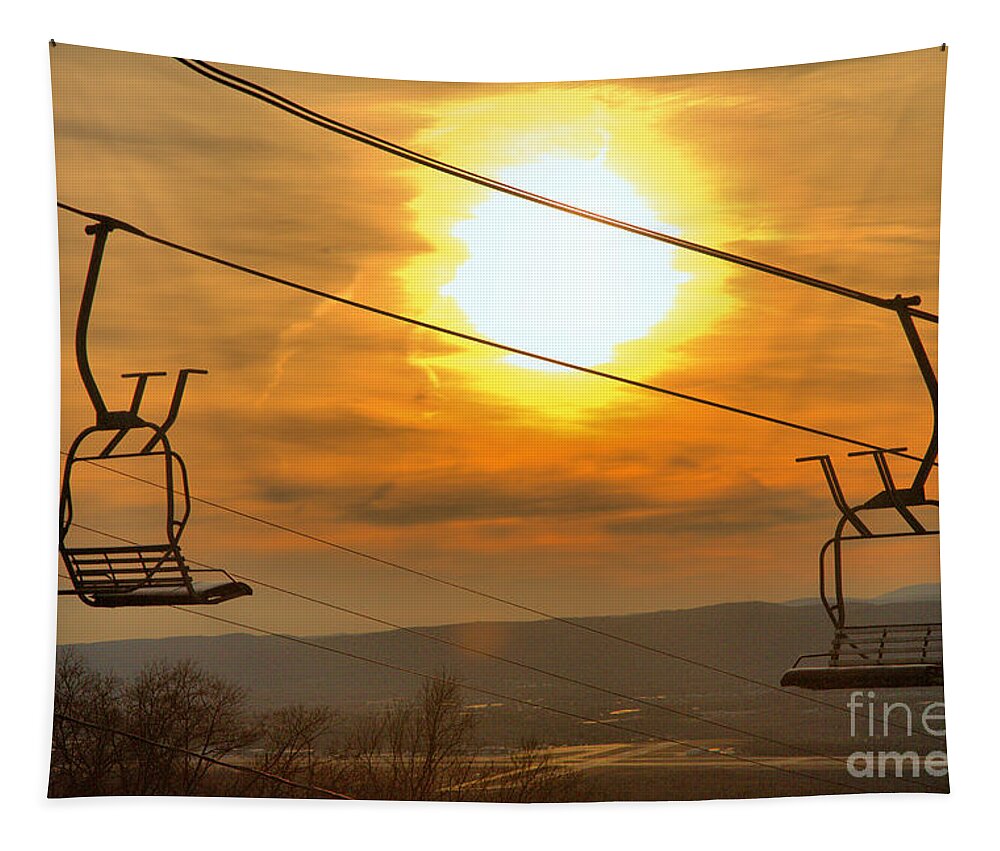 Montage Tapestry featuring the photograph Sunburst Over The Montage Chairlift by Adam Jewell
