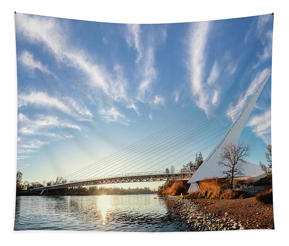 Sundial Bridge Tapestry featuring the photograph Sundial Bridge at Sunset by Gary Geddes