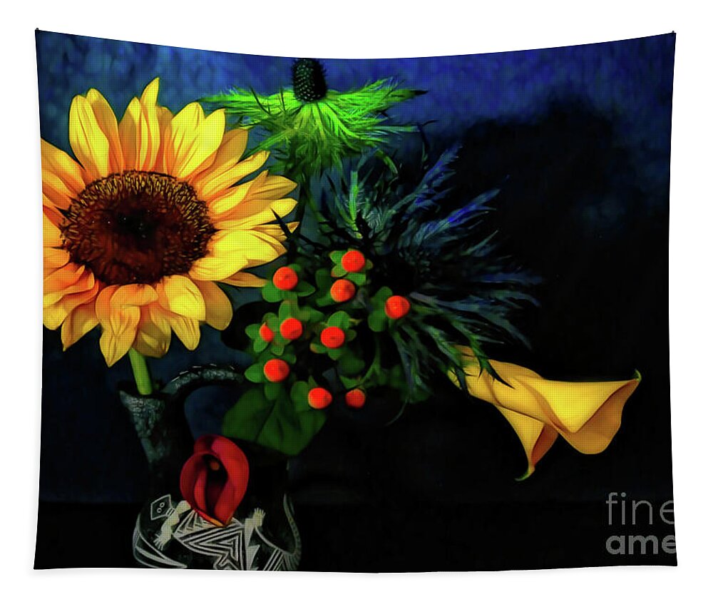 Sunflower Tapestry featuring the photograph Sunflower and Calla Lilies by Diana Mary Sharpton