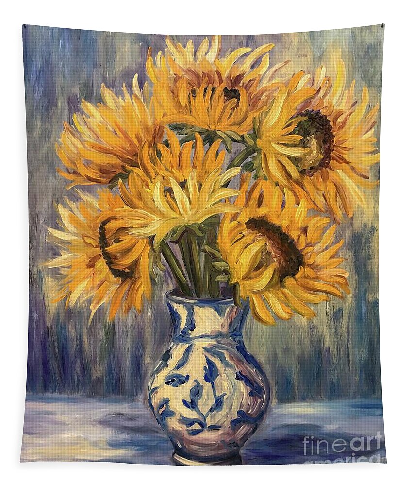 Oil Painting Tapestry featuring the painting Sunflower Bouquet by Sherrell Rodgers