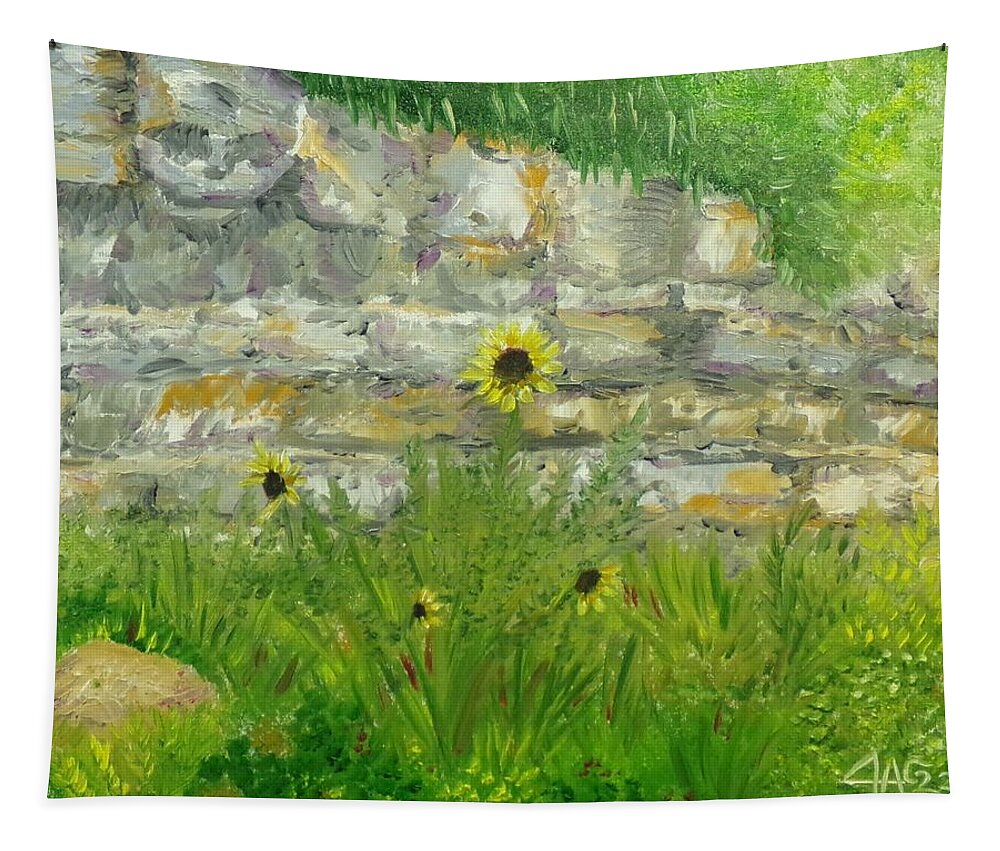 Art Tapestry featuring the painting Sunflower Cliff by The GYPSY