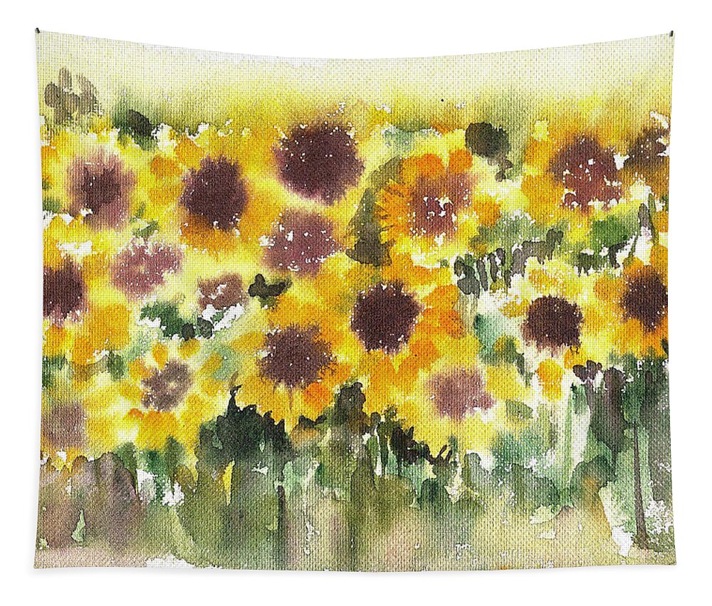 Sunflower Tapestry featuring the painting Sunflower fields by Asha Sudhaker Shenoy