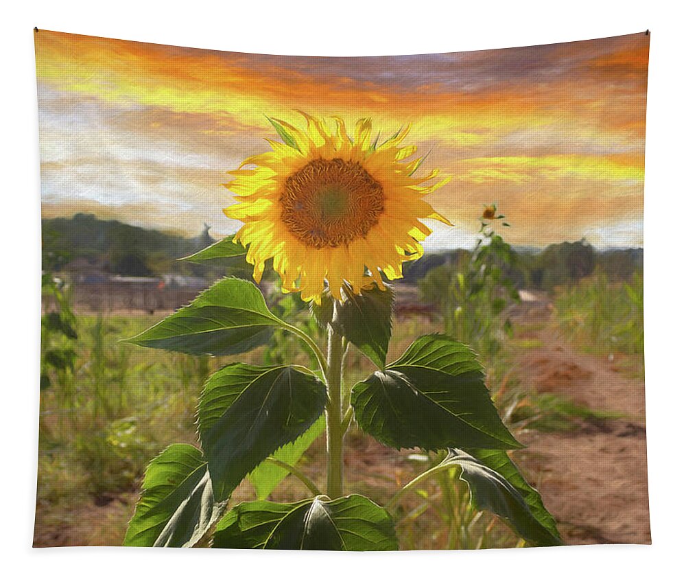 Sunflower Tapestry featuring the digital art Sunflower Power 3.0 by Alison Frank