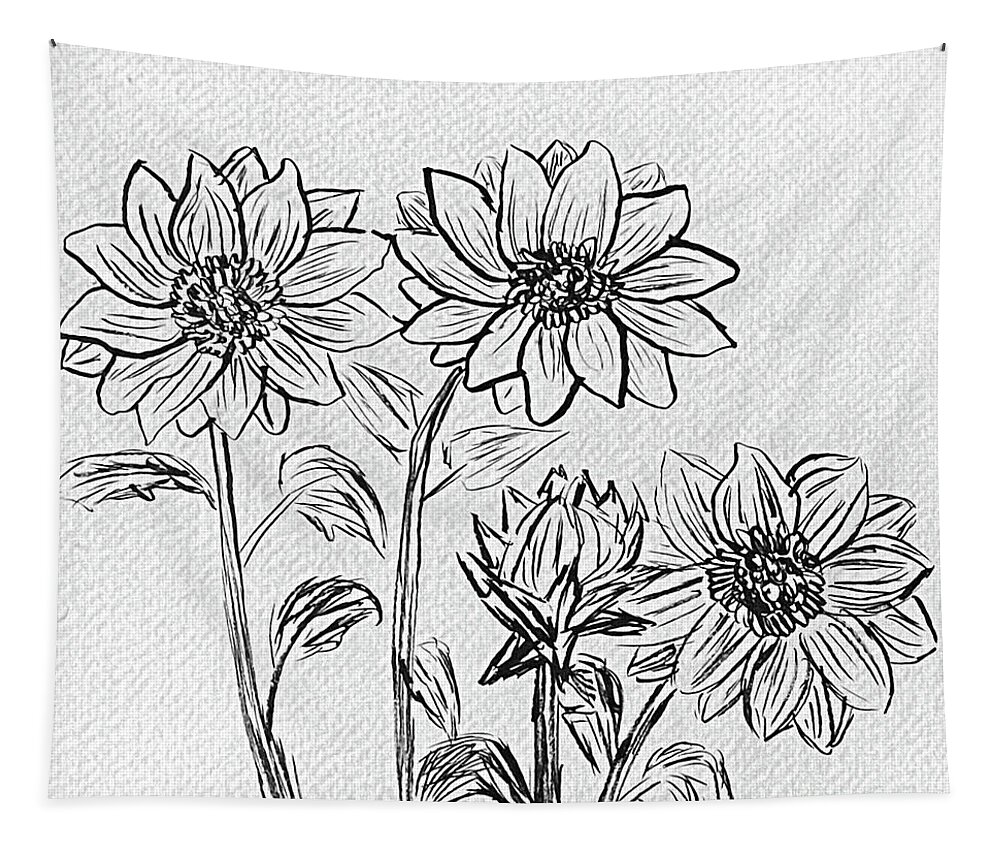 Sunflowers Tapestry featuring the drawing Sunflower Sketch by Lisa Neuman