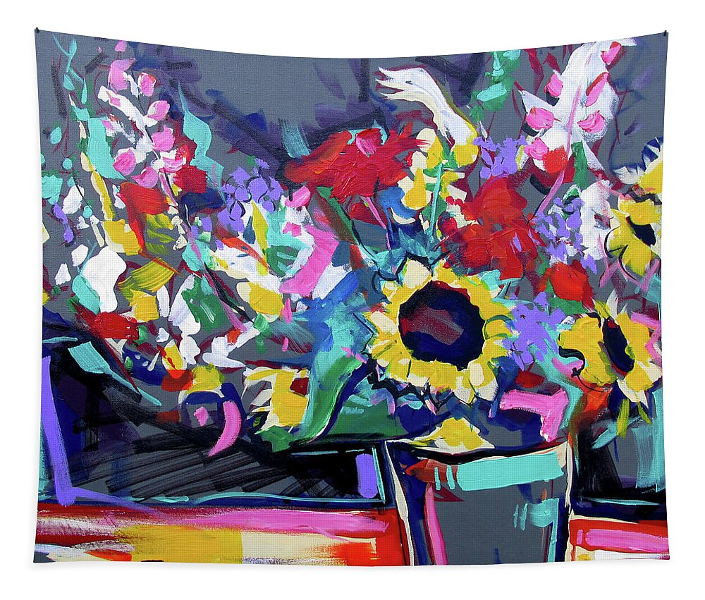 Sunflower Vase Tapestry featuring the painting Sunflower Vase by John Gholson