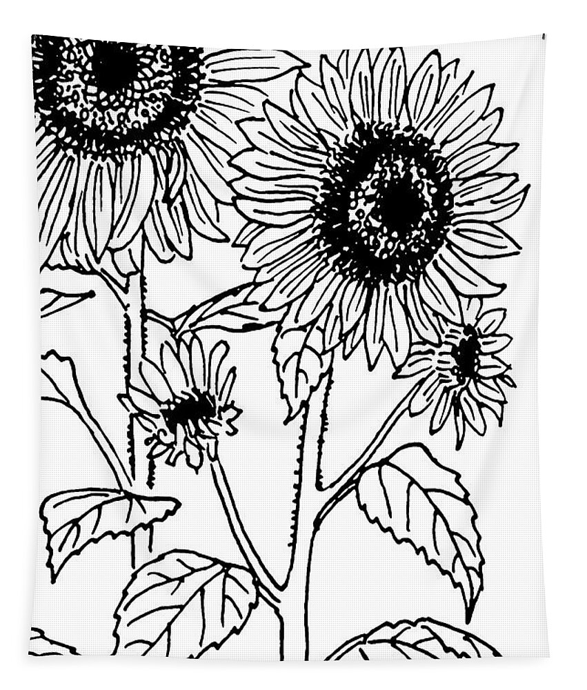 Sunflowers Tapestry featuring the drawing Sunflowers 4 by Masha Batkova