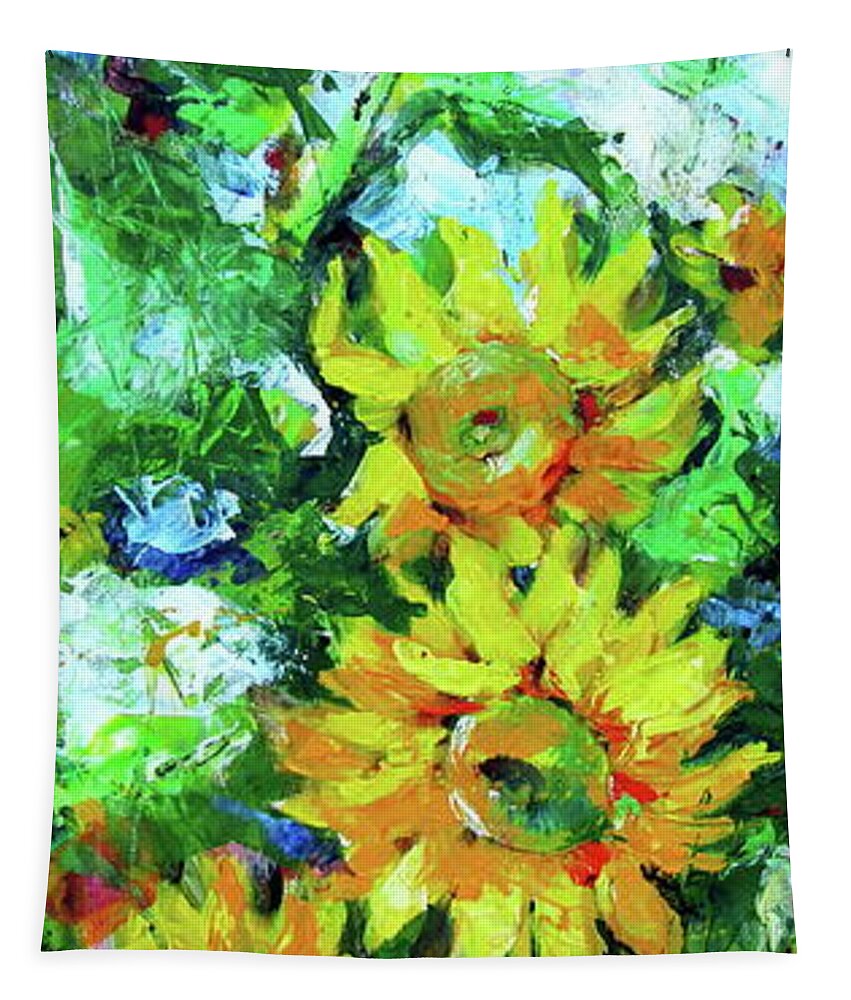 Sunflowers. Flower. Floral Tapestry featuring the painting Sunflowers-acrylic by Kovacs Anna Brigitta