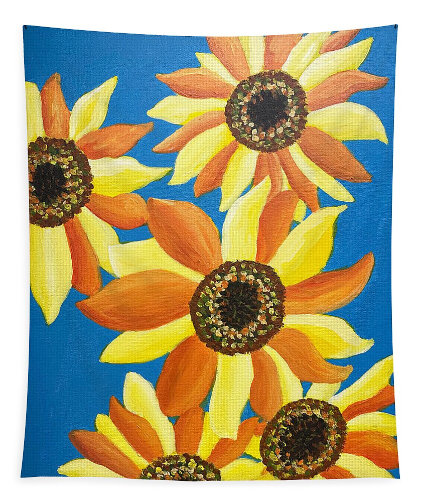 Sunflower Tapestry featuring the painting Sunflowers Five by Christina Wedberg