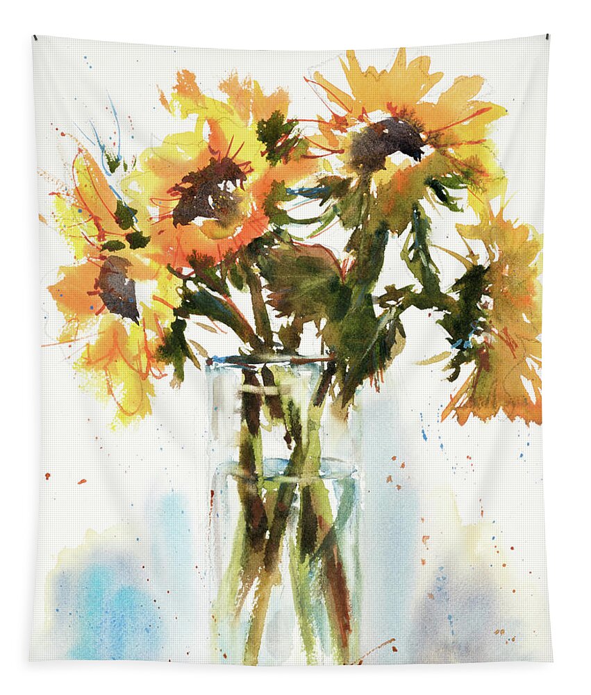 Sunflower Tapestry featuring the painting Sunflowers for Ukraine by Judith Levins