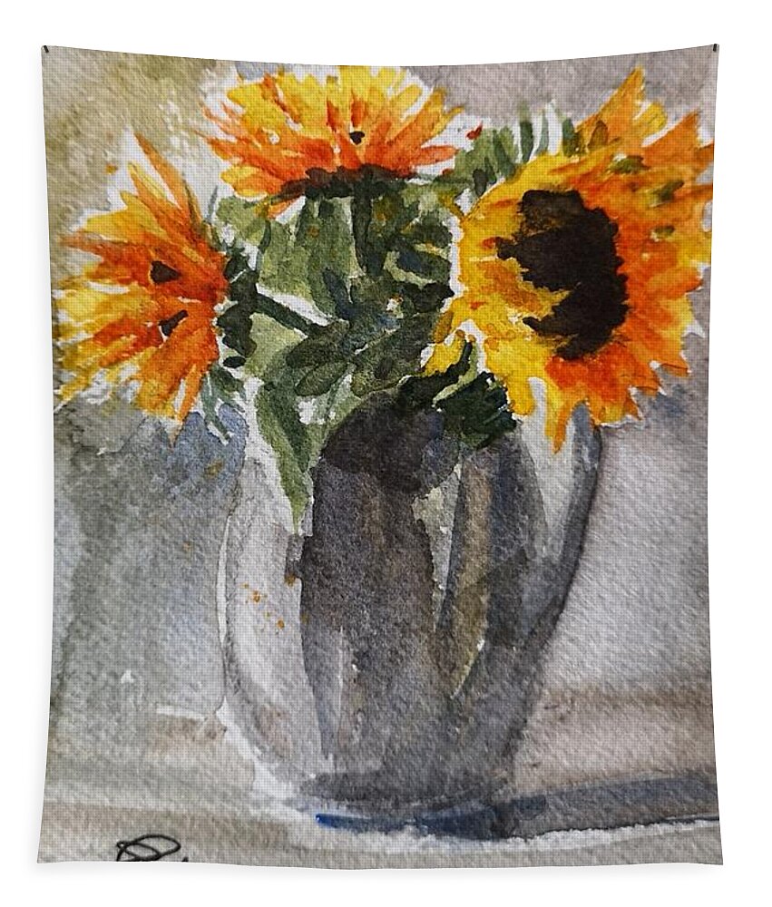 Still Life Tapestry featuring the painting Sunflowers by Sheila Romard