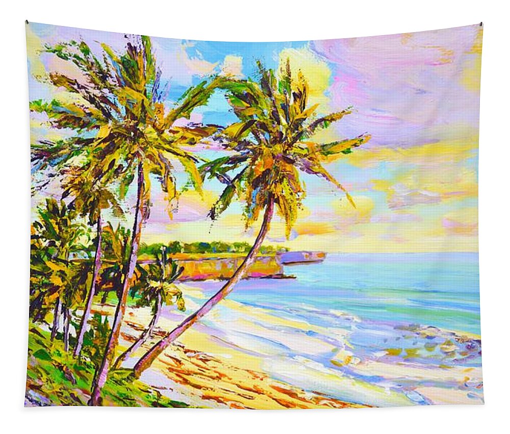 Ocean Tapestry featuring the painting Sunny Beach. Ocean. by Iryna Kastsova