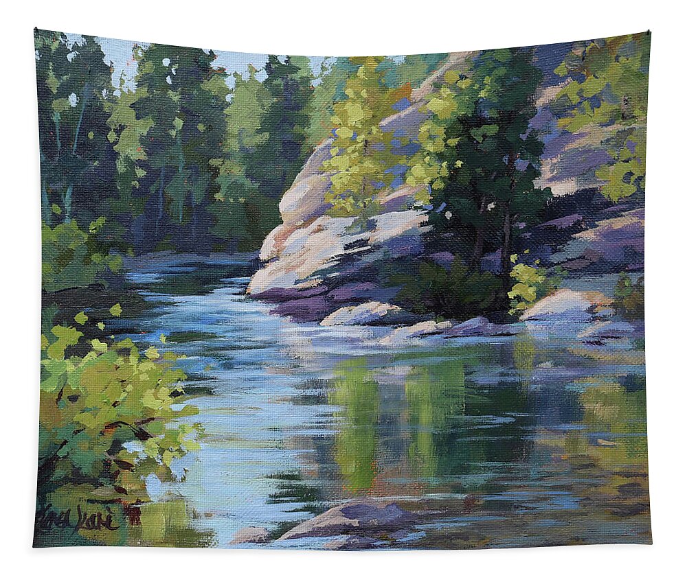 River Tapestry featuring the painting Sunny Spot by Karen Ilari