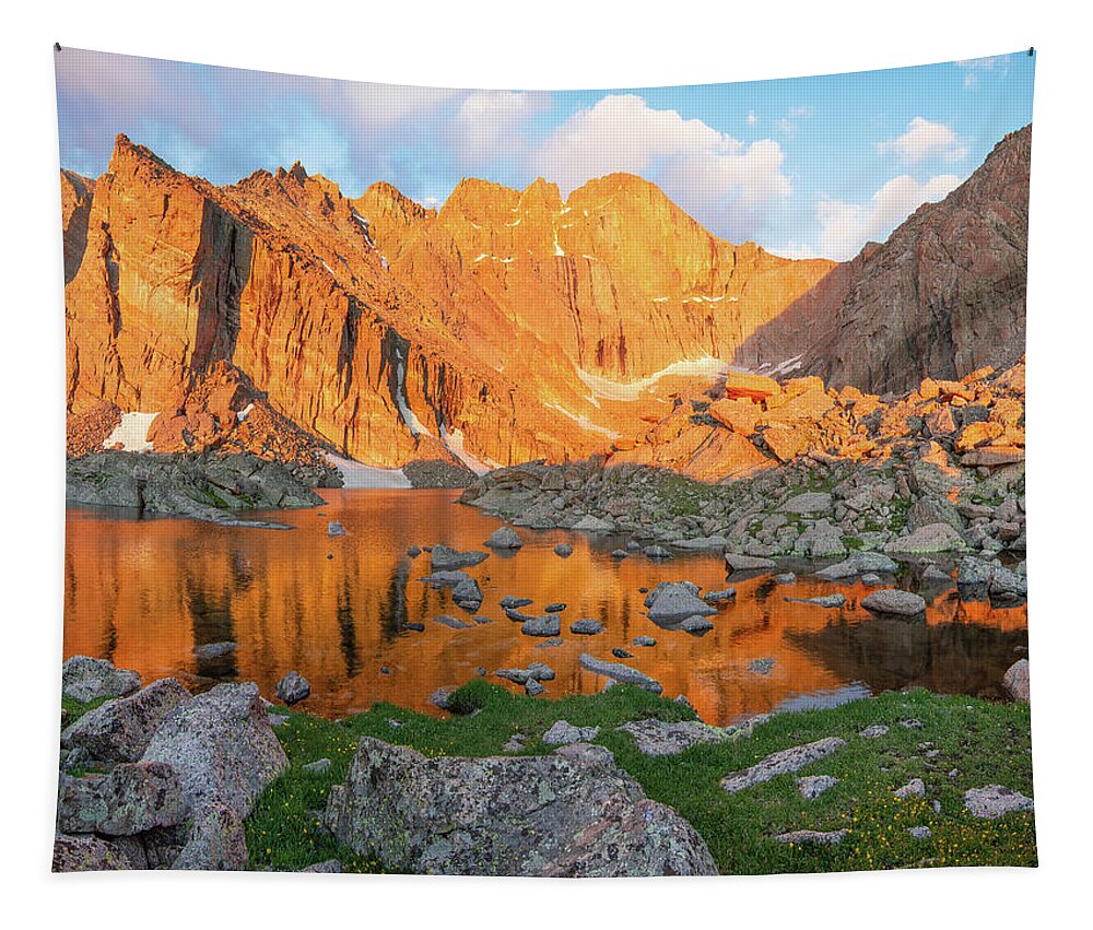 Longs Peak Tapestry featuring the photograph Sunrise at Chasm Lake by Aaron Spong