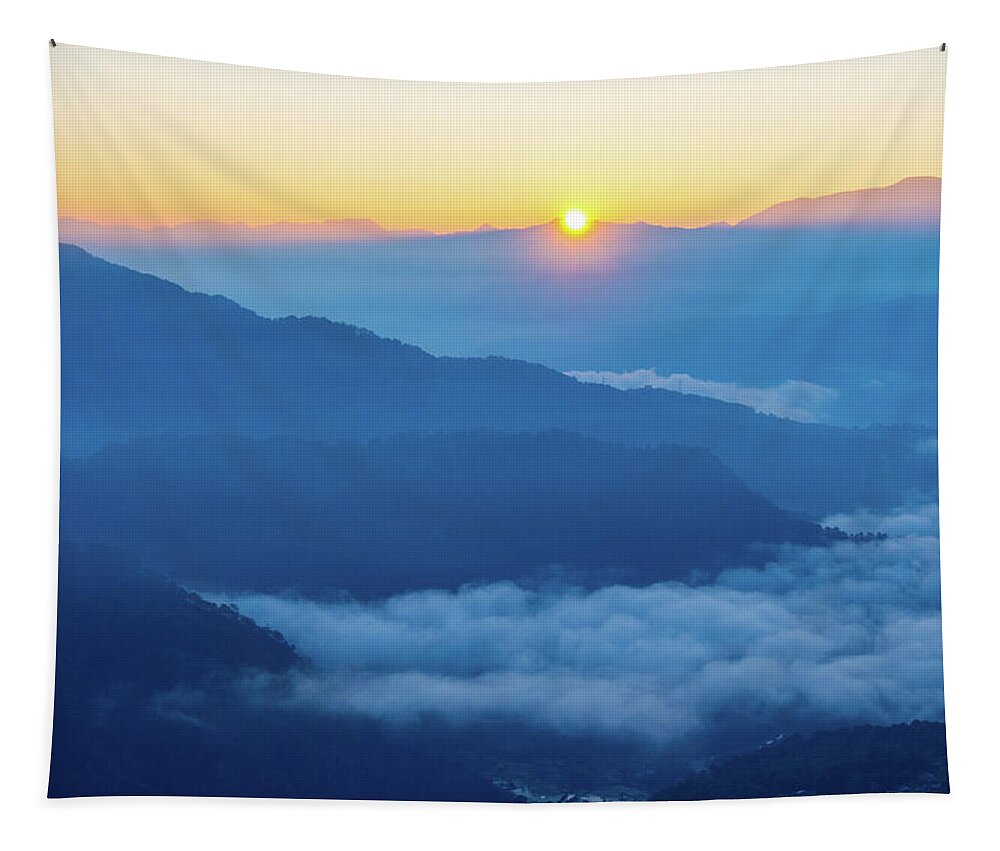 Philippines Tapestry featuring the photograph Sunrise at Mount Kiltepan in Sagada by Arj Munoz