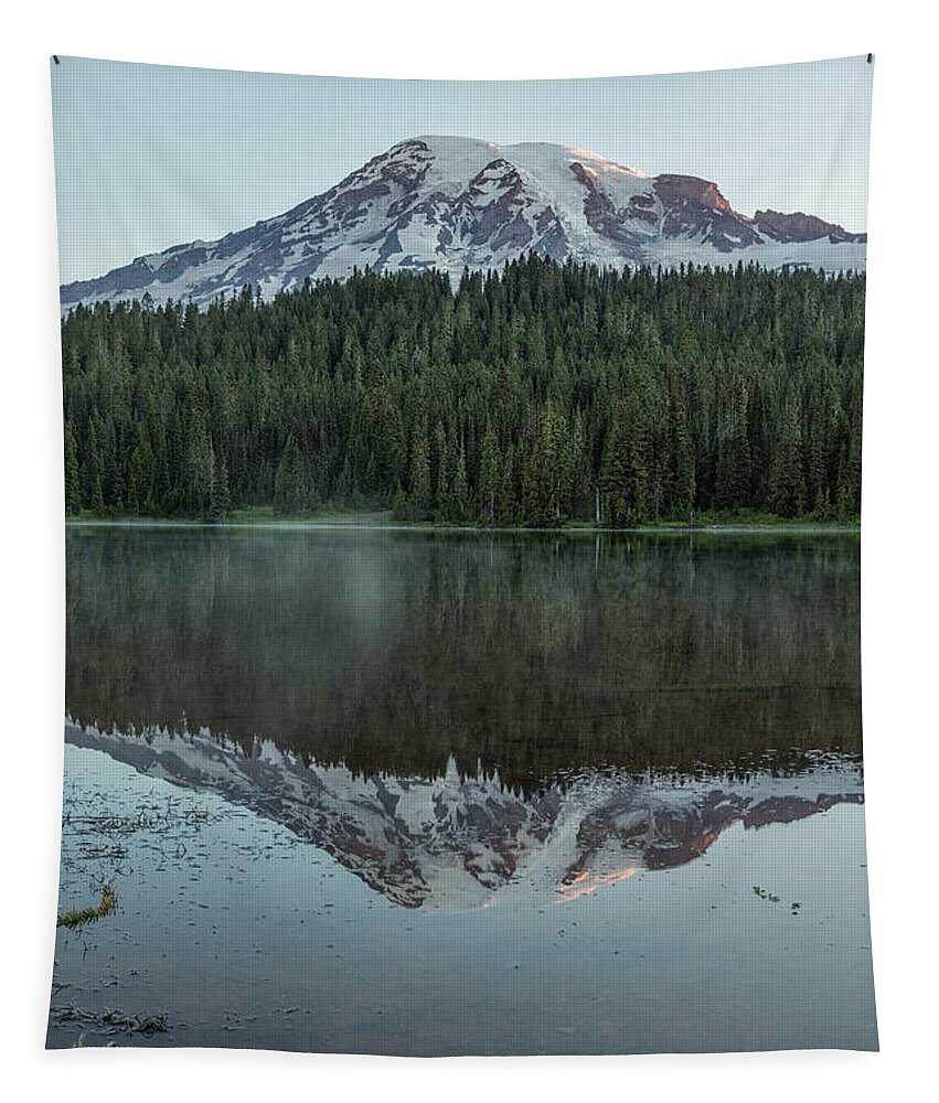 Sunrise Tapestry featuring the photograph Sunrise at Reflection Lake - Mount Rainier Vertical by Belinda Greb