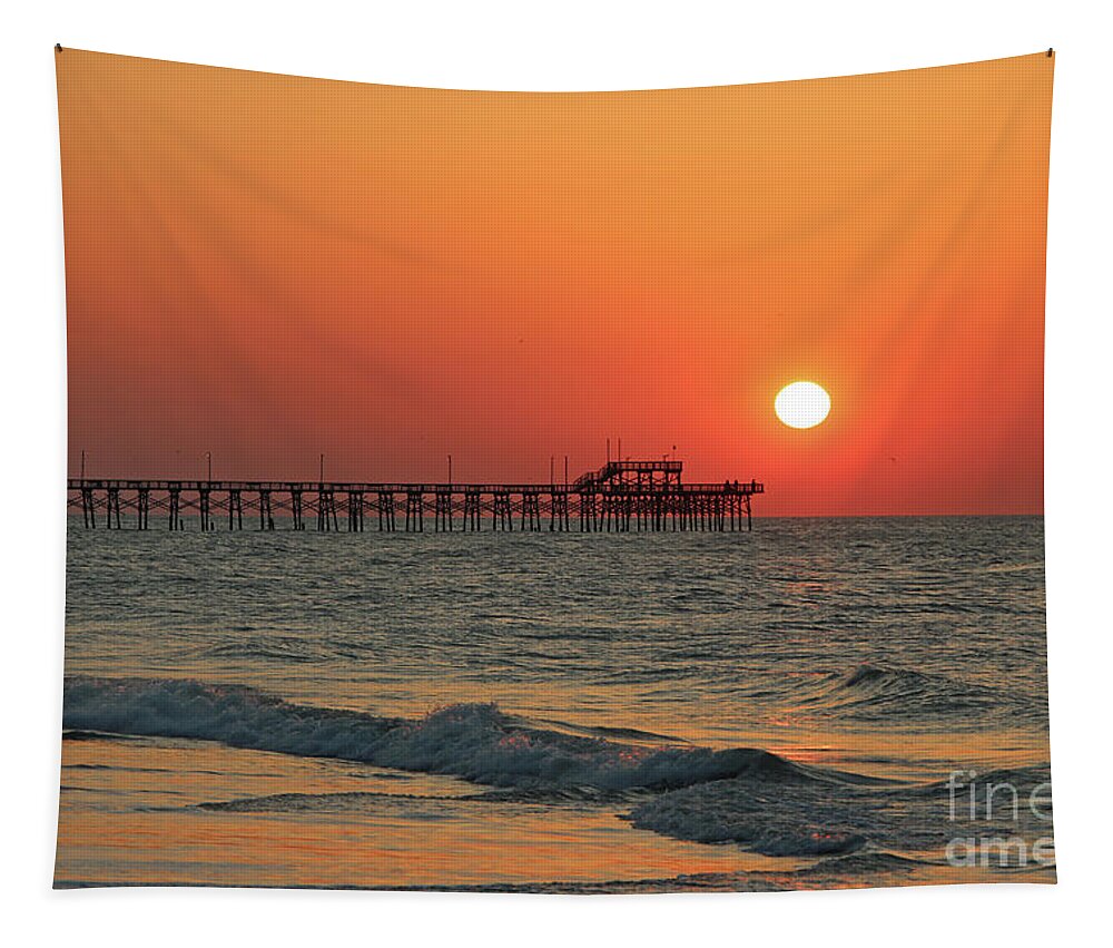 Seaview Tapestry featuring the photograph Sunrise at Seaview Pier North Topsail Island 1289 by Jack Schultz
