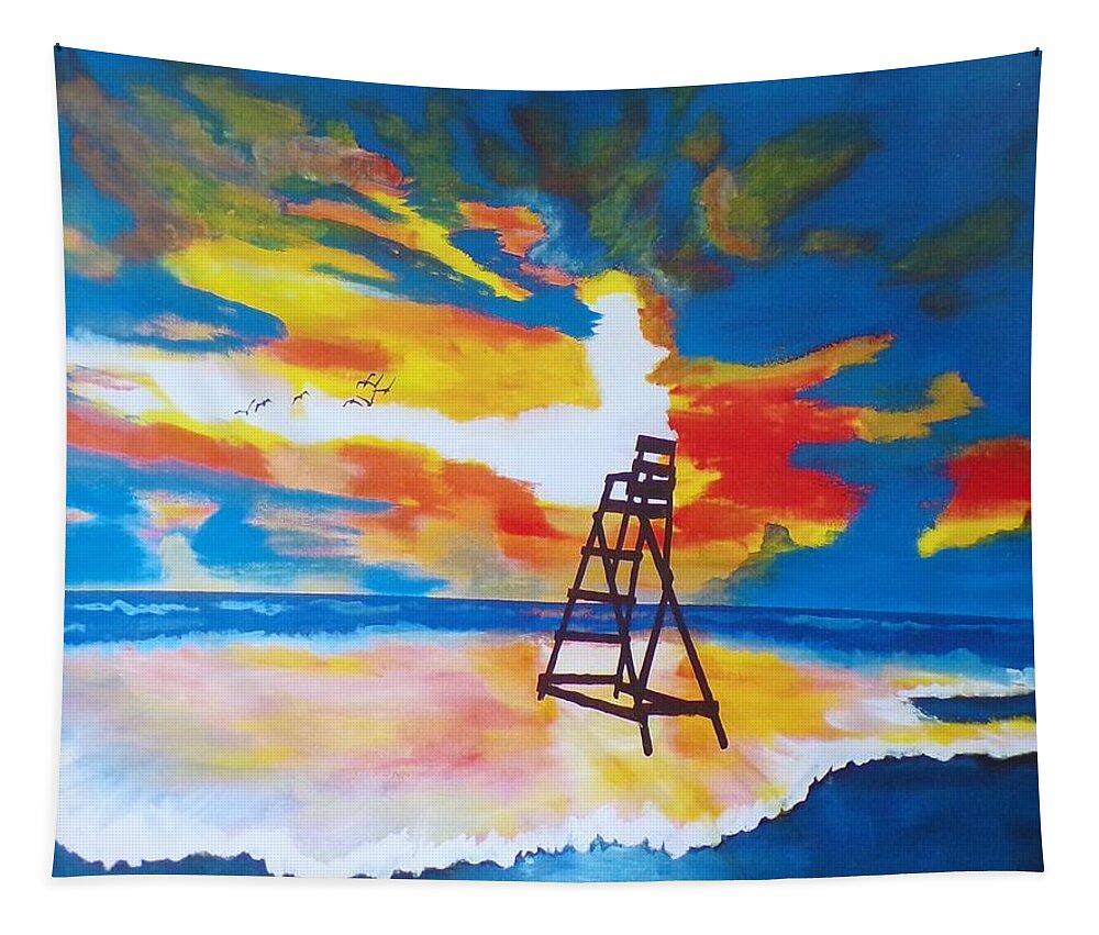 Seascape Tapestry featuring the painting Sunrise Before the Storm by Kathie Camara