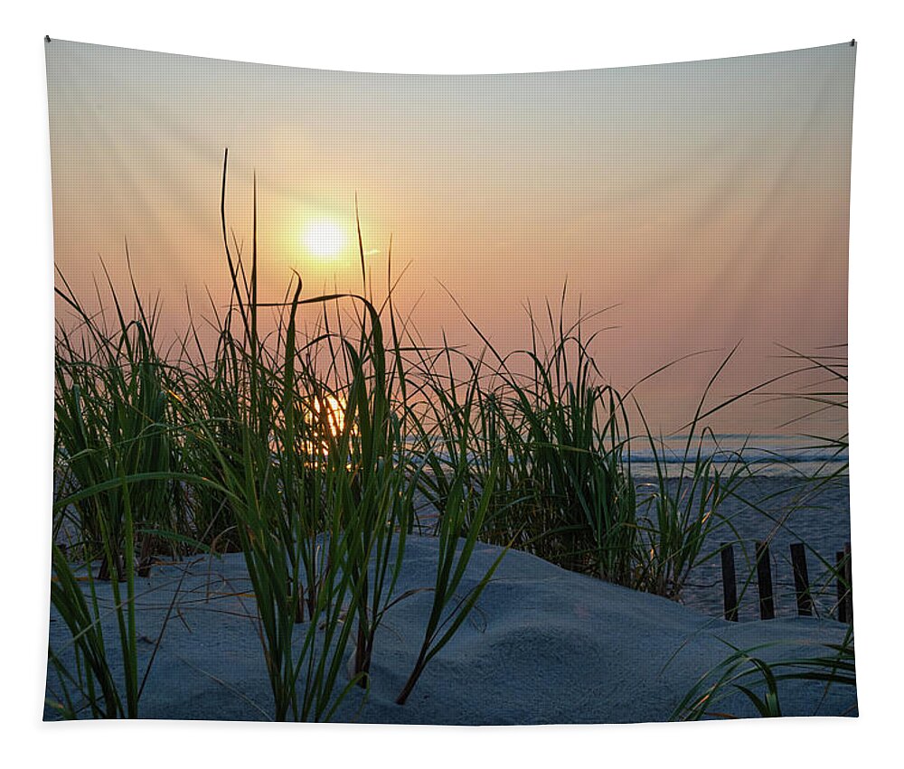 Beach Tapestry featuring the photograph Sunrise behind the Dune Grass by Matthew DeGrushe