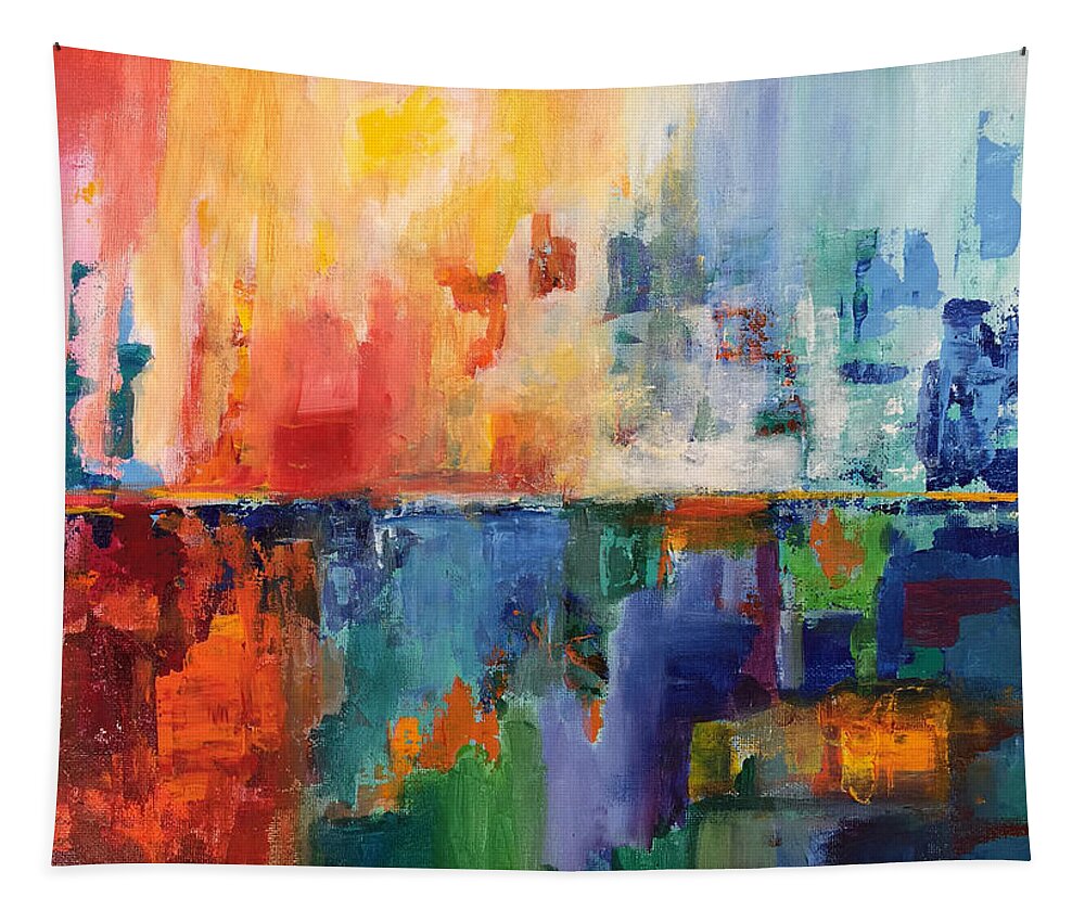 Abstract Tapestry featuring the digital art Sunrise Burst by Linda Bailey