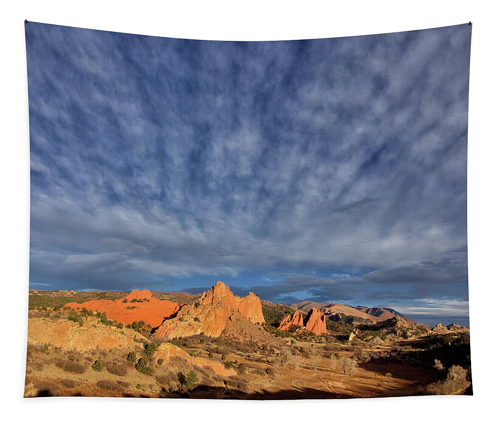 Sunrise Tapestry featuring the photograph Sunrise, Garden of the Gods by Bob Falcone