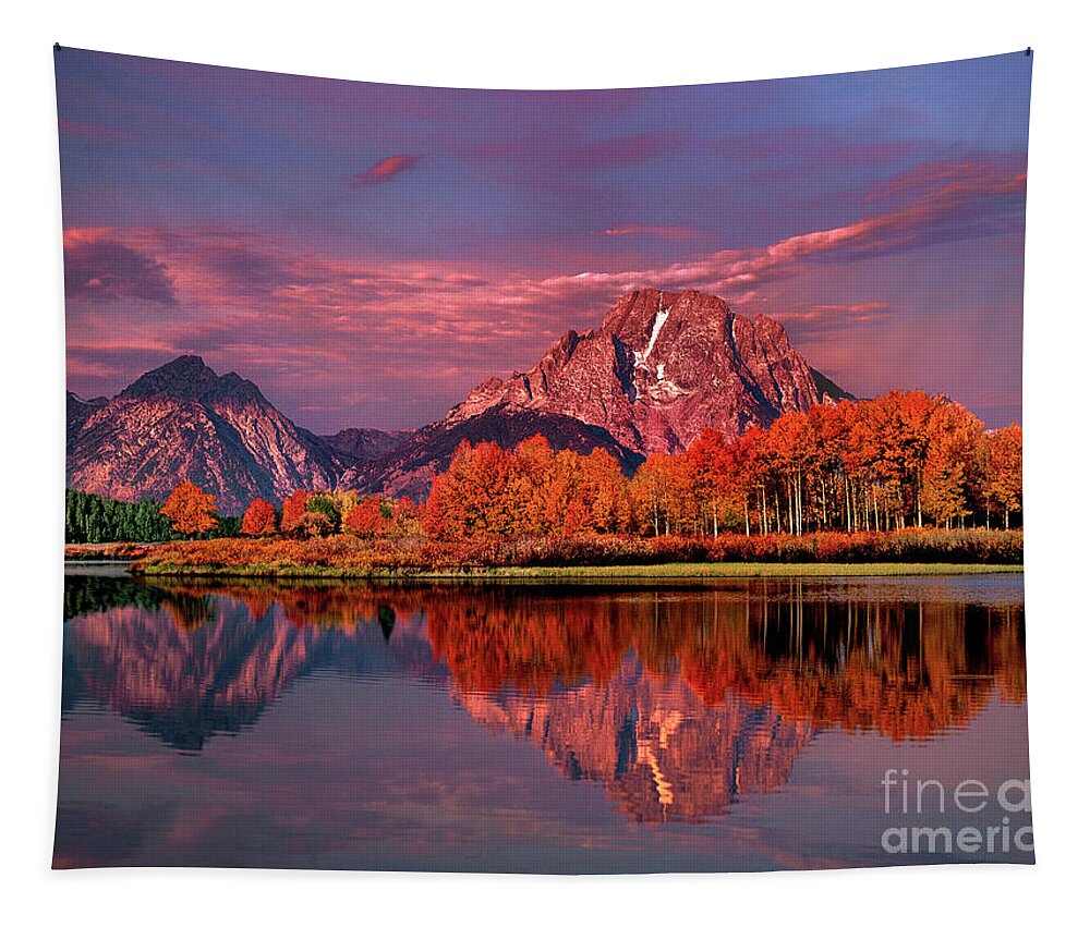 Dave Welling Tapestry featuring the photograph Sunrise Mount Moran Oxbow Bend Grand Tetons Np by Dave Welling