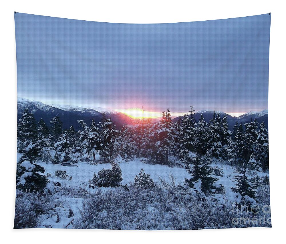 #juneau #alaska #ak #cruise #tours #winter #frozen #clouds #morning #sunrise #vacation #peaceful #cold Tapestry featuring the photograph Sunrise on a New Day by Charles Vice