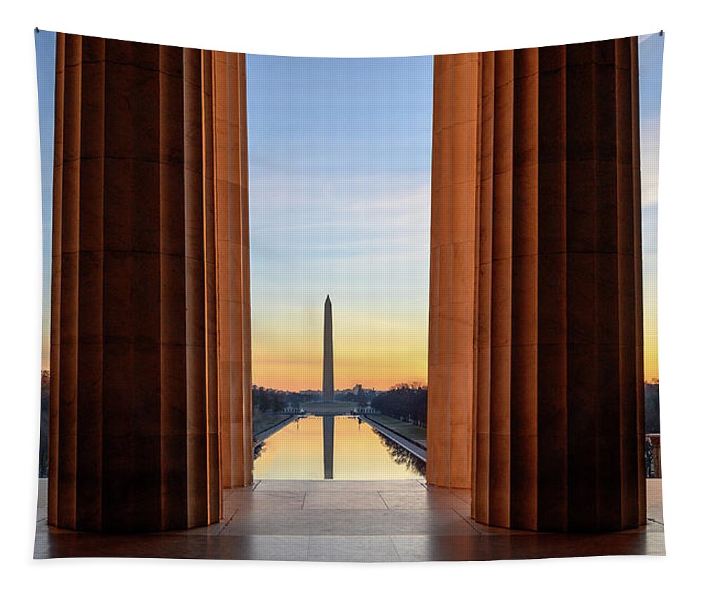 Washington Monument Tapestry featuring the photograph Sunrise on the National Mall by Robert Miller